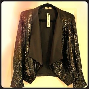 Alice and Olivia black sequin open blazer. Sz L.